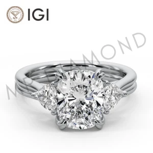 IGI 4.00 CT E VS2 Cushion Cut Lab Grown Diamond Engagement Ring 14K White Gold - Picture 1 of 11