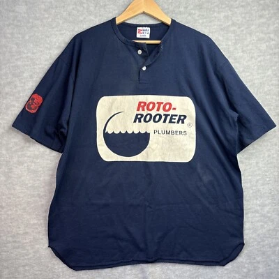 Camisa Vintage Puntada Única XL Roto-Rooter Fontaneros Henley Eagle EE. UU. Azul Foto 1 de 4