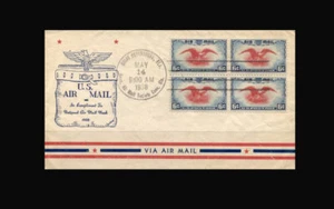 US Air Mail Stamp-Used, VF S#C23 FDC Block of 4 unaddressed - Picture 1 of 1