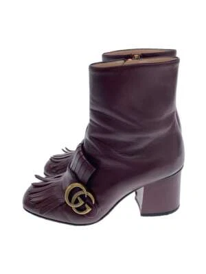 GUCCI Botas Cortas Cremallera GG Marmont Burdeos Talla-35.5 Mujer Sin Caja Usadas 　 Foto 1 de 4