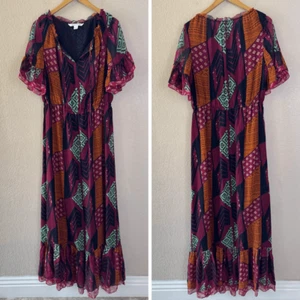 Maxi abito donna Diane Von Furstenburg seta Jane taglia 14 stampa etnica patchwork - Foto 1 di 16