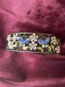 Vintage Haarspange Cloisonné Stil Blumen Schmetterlinge Schmuck & Metall Design - Bild 1 von 6