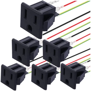 6Pcs 3 Pins US Power Socket Plug Panel 15A 125V AC Panel Mount Outlet Industrial - Picture 1 of 7