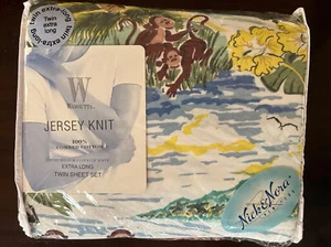 Nick & Nora Monkey Business Sheet Pillowcase Set Jersey Knit fitted flat Twin XL - Picture 1 of 6