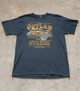 Hot Rod T-Shirt The Outlaw Hotrod Garage Men's Adult Short Sleeve Black Classic - Picture 1 of 7