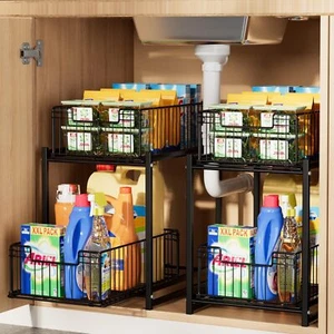 New-Under Sink Organizer, 2-Tier Pull Out Cabinet Organizer, Kitchen Bathroom Or - Picture 1 of 6