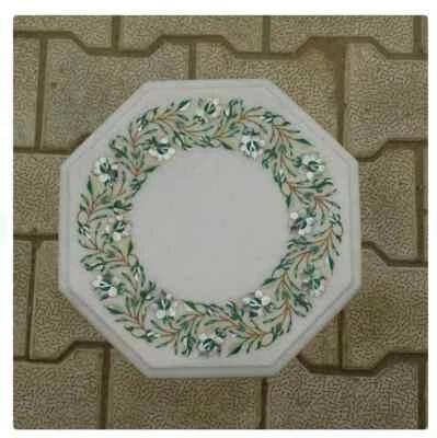 Mesa de malaquita de piedra con incrustación central de esquina de café de mármol de 12" decoración habitación i3 Foto 1 de 4