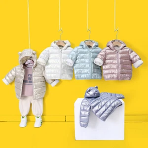 Chlidren Boys Girl Winter Coats Jacket Kids ZipThick Ears Snow Hoodie Clothes - Picture 1 of 26