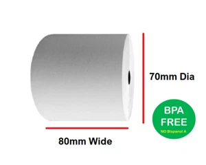 20 ROTOLI 80x70mm CARTA TERMICA RULLI PDQ CASSA RICEVUTA 80x70mm - Foto 1 di 3