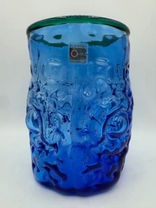 Rare 1994 Blenko #9429 Art Glass Vase Azure Body with Emerald Rim 1 Year Only - Picture 1 of 14