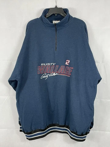 Rusty Wallace Mens Size XXL 2XL Pullover Sweatshirt Embroidered 1/4 Zip Thick Cover