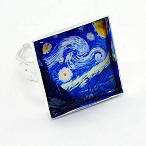 Hecho a mano ANILLO DE NOCHE ESTRELLADO arte VAN GOGH clásicos ESTRELLAS DE LUNA REGALO CAJA vidrio  - Imagen 1 de 1