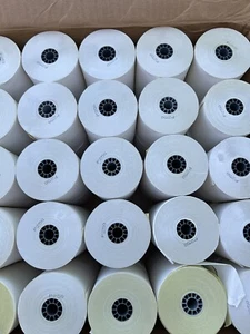 2 PLY 3" X 90' 2-PLY WHITE/CANARY KITCHEN PRINTER  RECEIPT CARBONLESS 50 ROLLS - Picture 1 of 5