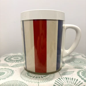 Taza de picnic retro vintage MCM Thermo-Serv roja, blanca y azul 8 oz a rayas años 70 - Imagen 1 de 9