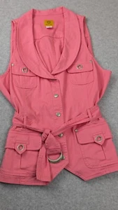 Ruby Rd Pink Size 12 VEST TOP Silver Metallic Snaps Accents Cotton Belted - Picture 1 of 12