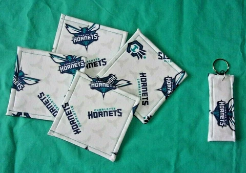 New COASTERS SET of 4 and/or KEYCHAIN key ring CHARLOTTE HORNETS BASKETBALL NBA Cover