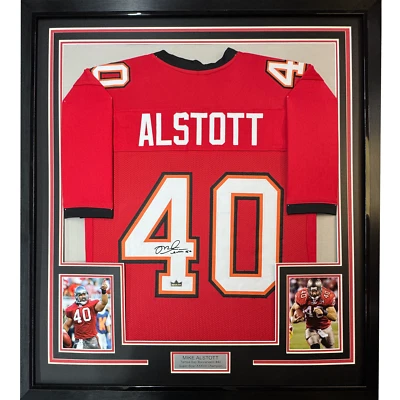Camiseta deportiva enmarcada facsímil autografiada Mike Alstott 35x39 Tampa Bay roja reimpresión Foto 1 de 2