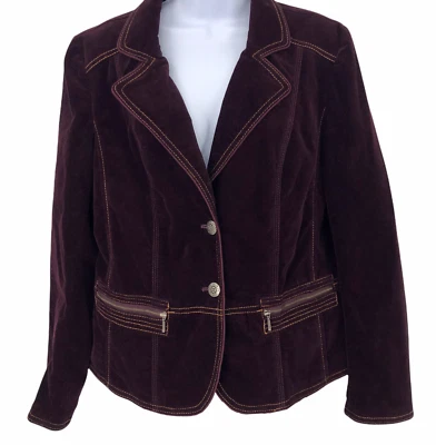 Chaqueta Blazer Chicos Mujer L 2 Retro Imitación Gamuza Costuras en Contraste Bolsillos con Cremallera Foto 1 de 4