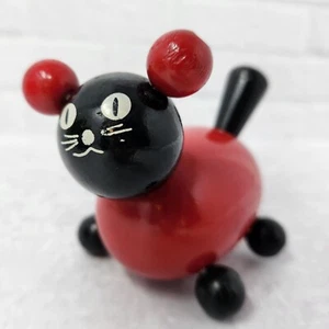 Rare Vintage Wooden Toy The Cat Kitty Brio 1970s 1980s Sweden Tiny Red Wood Cat - Picture 1 of 6