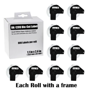 10Roll 28.9mmx62mm Samll Paper Address 800 Labels DK-1209 for Brother QL-720NW - Picture 1 of 22