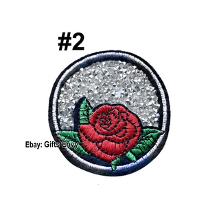 Iron-On Single Red Rose Sequin Appliqué Patch- DIY Clothes Patch - ROSE#2 - Picture 1 of 3