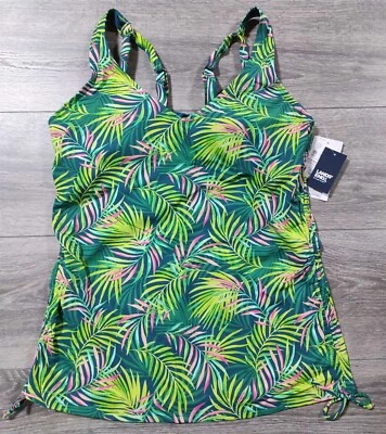 Lands End Tankini Adult Size 8 Green Hawaiian Adjustable V-Neck Swim Top Womens - Image 1 of 4