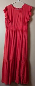 Cynthia Rowley Women's Coral Ruffle Sleeve Linen Blend Maxi Dress Size Large - Picture 1 of 5