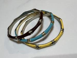 KJL Kenneth Jay Lane Turquoise Red Yellow Color Enamel Bamboo Bracelet Set of 3 - Picture 1 of 15
