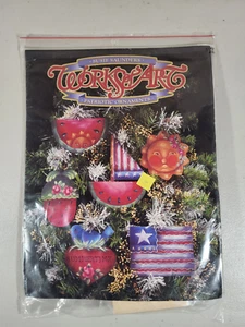 Susie Saunders Works of Art Patriotic Pattern Wooden Ornaments Tole Painting - Picture 1 of 2
