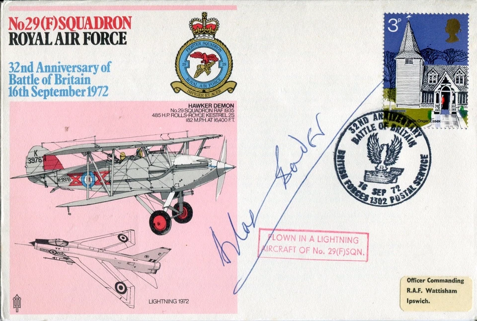 WW2 RAF Battle of Britain ace DOUGLAS BADER signed 29 Squadron cover - Image 1 of 1