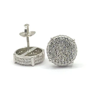 Hombre Grande Redondo Micro Pavé 925 Plata Ley Cz Hip Hop Tuerca Pendientes - Imagen 1 de 7