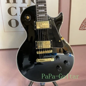 Guitarra Eléctrica LP Negra 6 Cuerdas Pastilla HH Caoba Cuerpo Sólido Herrajes Dorados - Imagen 1 de 6