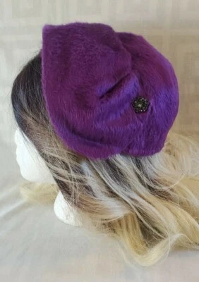 Vintage 1950s/1960s royal purple And Jet beaded Melusine Juliette Style Hat - Image 1 of 4