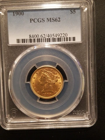 1900 $5.00 Half Eagle Gold Coin * PCGS MS62 Cover