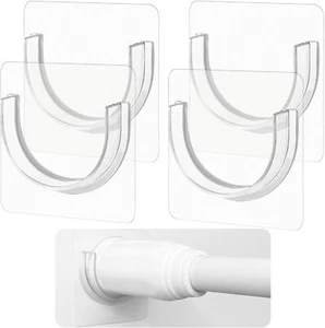 4 Pack Shower Rod Holder with Strong Adhesive, No Drilling Shower Curtain Rod Ho - Picture 1 of 7