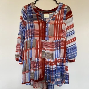 Anthropologie Maeve Lila Tunic Blouse Plaid Western Soft Red White Blue Size XS - Picture 1 of 13