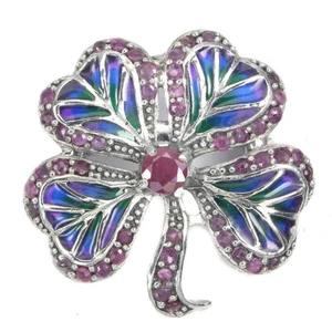 Broche De Verano De Plata 925 Redondo Con Rubí De 5mm Y Piedra De Marcasita - Imagen 1 de 9