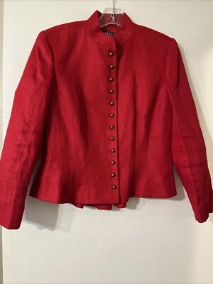 Blazer Ralph Lauren Feminino Linho Vermelho Jaqueta Peplum Bronze Botões Militar Tamanho 6 - Imagem 1 de 4