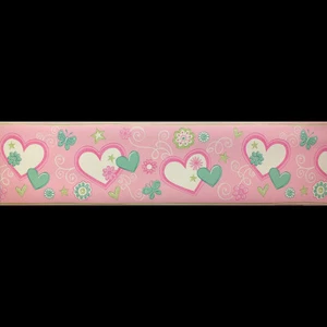 Kids, Pink, Doodle Hearts Design, Wallpaper Border (17.5cm x 5m) - Picture 1 of 4