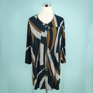 Chico's 3 Size XL Travelers Blue Abstract Print Button Artsy Tunic Knit Cardigan - Picture 1 of 7