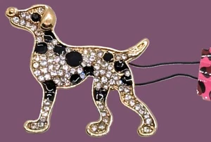 Cute! Betsey Johnson Black Enamel & Clear Crystal Dalmatian Dog Gold Tone Brooch - Picture 1 of 12
