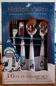 Hidden Valley Flatware Set(s) 16 pcs Snowman Cambridge 2003 Stainless White Blue - Picture 1 of 2