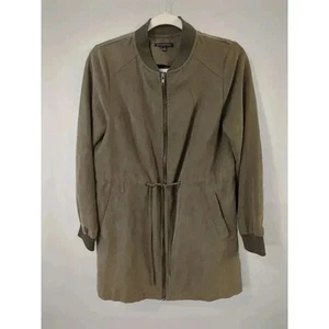 Staccato Faux Suede Jacket Olive Green Long Bomber Size S - Picture 1 of 9