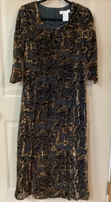Real Comforts Maxie Burnout Velvet Dress Black & Gold Size 6 Petite - Image 1 of 4