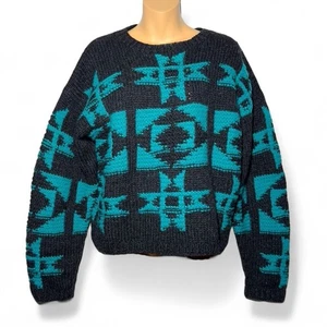 Woolrich Knit Sweater Womens Size M Chunky  Pullover Oversized Teal Western Wool - Picture 1 of 6