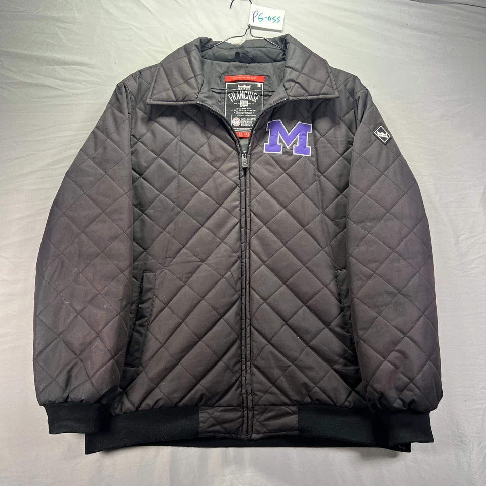 Jaqueta Mount Union Purple Raiders masculina grande preta acolchoada treinador de estádio zíper completo - Imagem 1 de 4