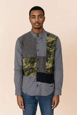 Camisa PRPS Para Hombre Patchwork Camuflada/A Cuadros Abotonada Preppy Retro Para Hombre M Foto 1 de 4