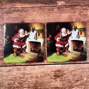 Vintage ~ Coca Cola ~ Santa Claus Coasters ~ Cork Backed ~ Set Of 2 ~ New - Picture 1 of 5