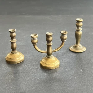 Vintage 3 Stück Puppenhaus Miniatur Messing Kandelaber 1,5 Zoll  - Bild 1 von 7