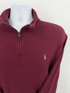 Vintage Polo Ralph Lauren Herren Large Estate gerippter 1/4-Reißverschluss Pullover einfarbig rot Baumwolle - Bild 1 von 6